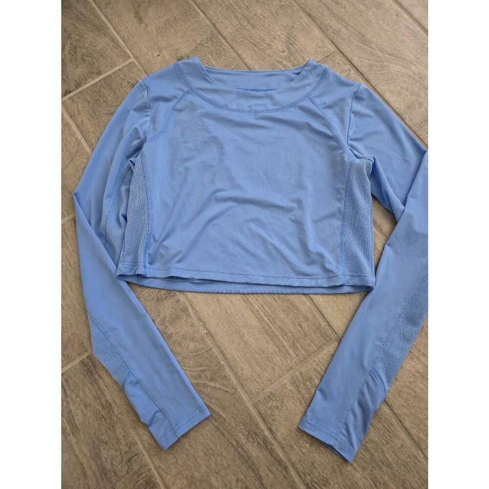 SanSoleil Sun Protectant UPF 50 Long Sleeve Crop Top Outdoor Golf Fish Blue Size